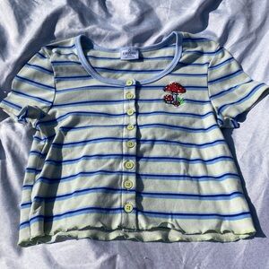 stripped button up mushroom crop top